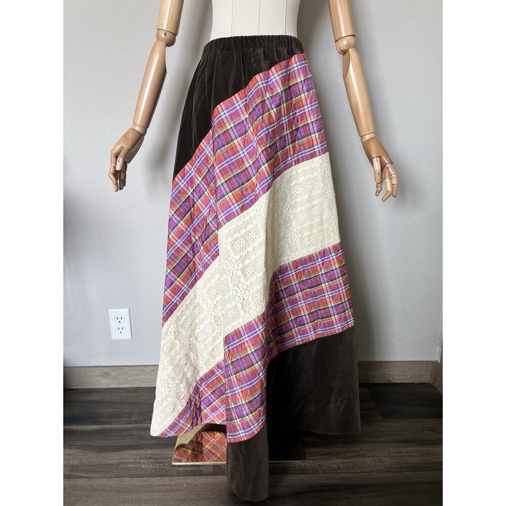 Vintage Chessa Davis Womens Maxi Skirt Velvet Lace Quilted Cottagecore Boho S/M - Picture 4 of 16